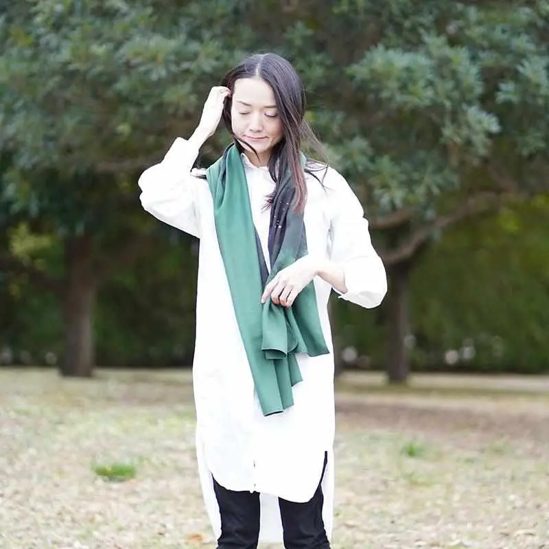 Nashi-Ji Mon Green Hand-Tied Stole By Mikamo Sanroku Works 1
