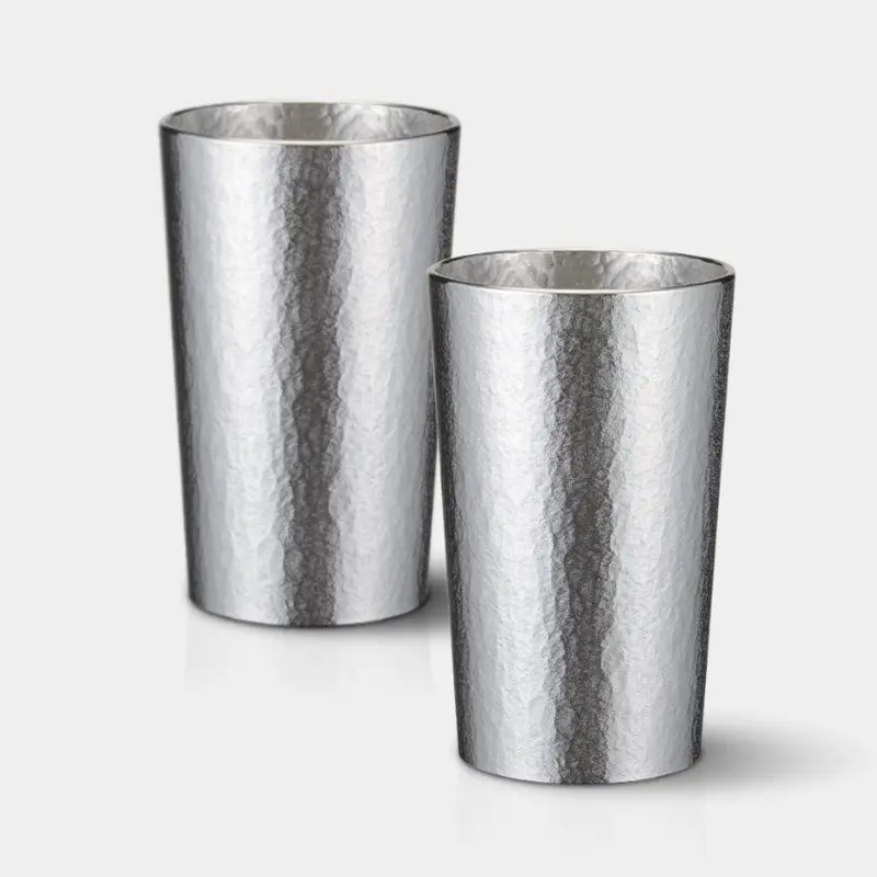 Natural Small Pewter Tumbler Pair – Eco-Inspired Osaka Naniwa Double Set 1