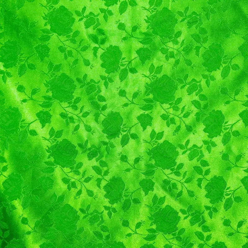 Neon Green Floral Brocade Jacquard Satin Fabric 1