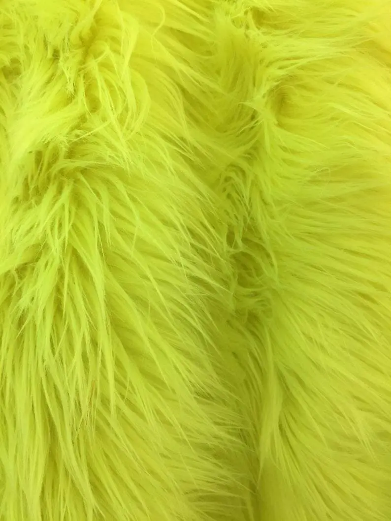 Neon Green Solid Long-Pile Mongolian Faux Fur Fabric – Yardage For Coats, Blankets & Home Decor 1