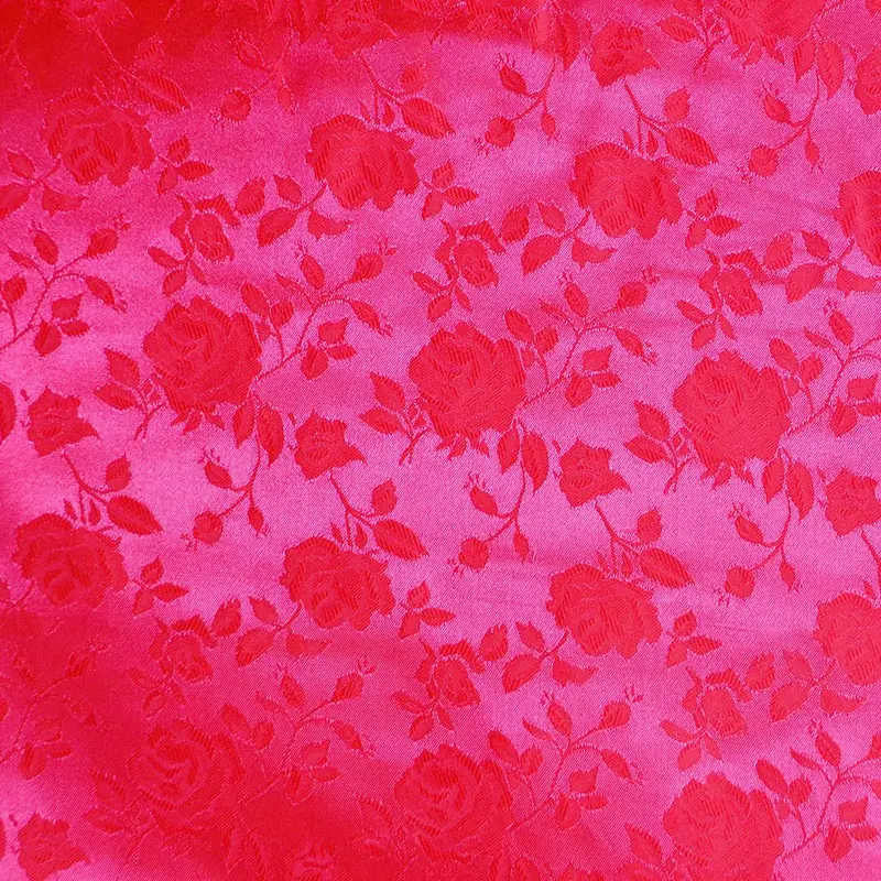 Neon Pink Floral Brocade Jacquard Satin Fabric 1