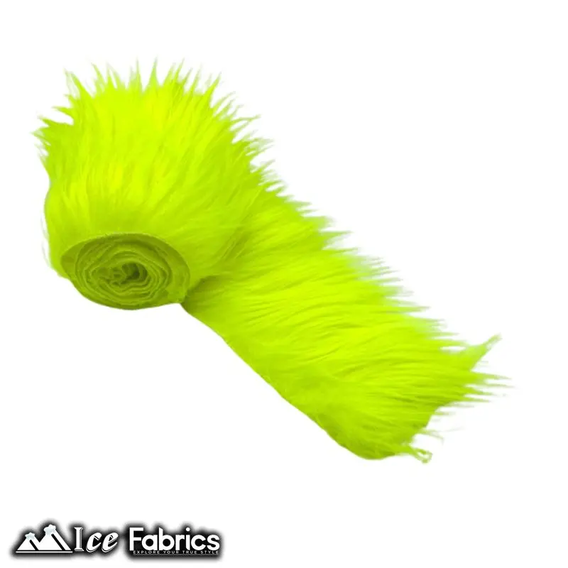 Neon Yellow Pre-Cut Shaggy Mohair Ribbon – High-Visibility Faux Fur Roll 1