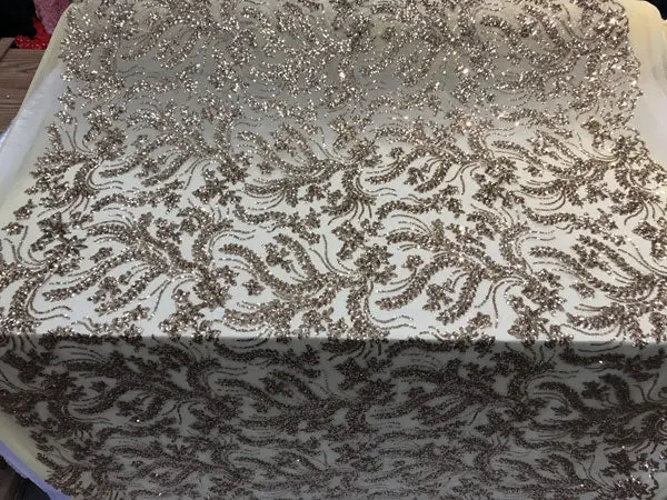 New Gold-Embroidered 4-Way Stretch Sequin Fabric Per Yard 1