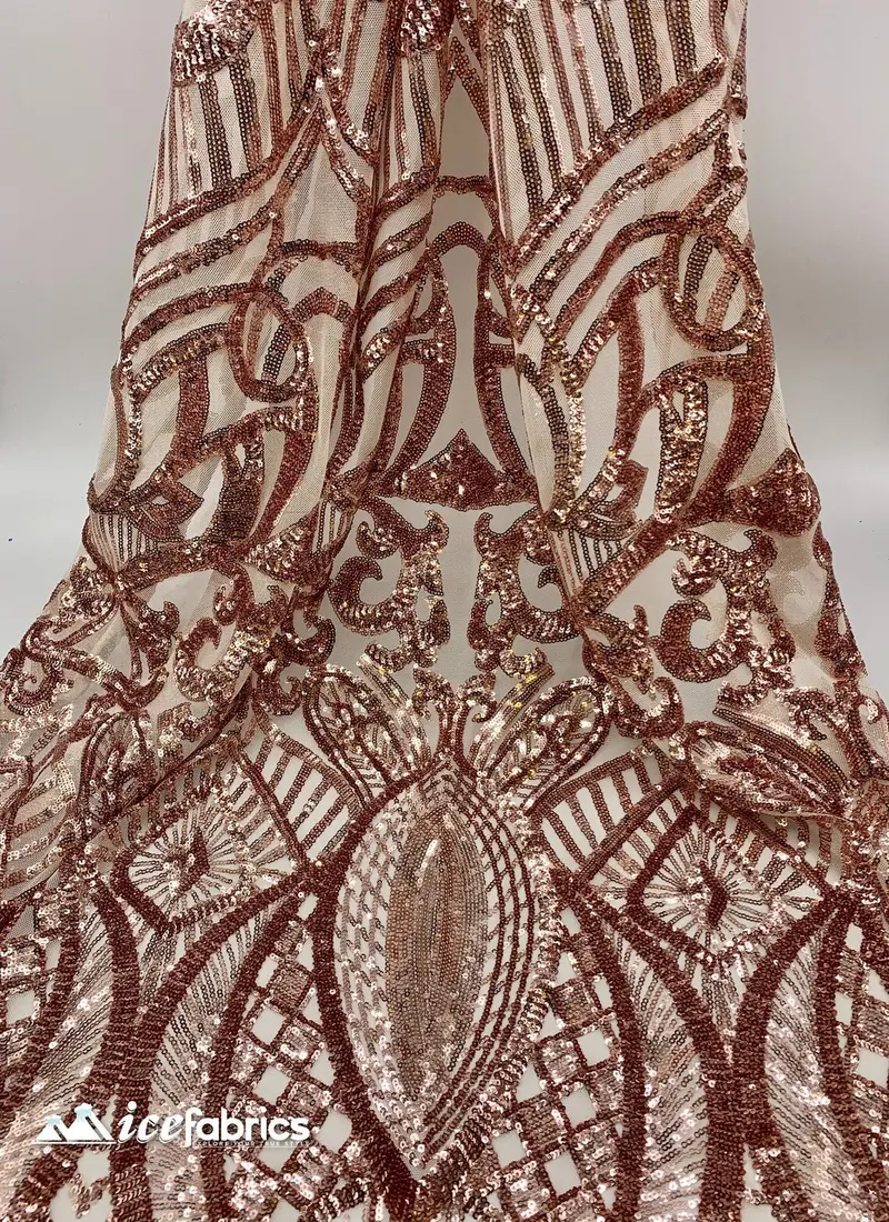 New Rose Gold Sequin Fabric – Modern Metallic Stretch Blend 1