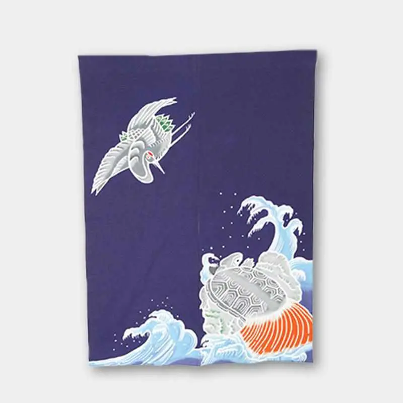 Noren Curtain: Cranes And Turtles Tsutugaki Dyeing – Hand-Dyed Cotton By Matsuda Dyeing Store 1