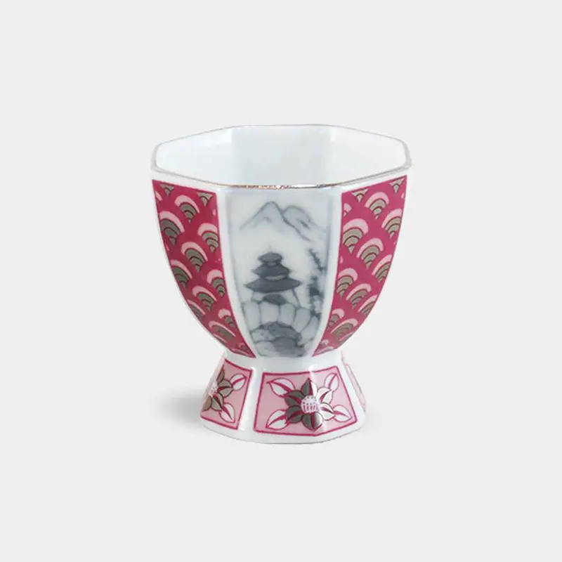 Oboro Sake Cup – Hayashikuro Kiln, Traditional Imari-Arita Porcelain (Crimson) 1