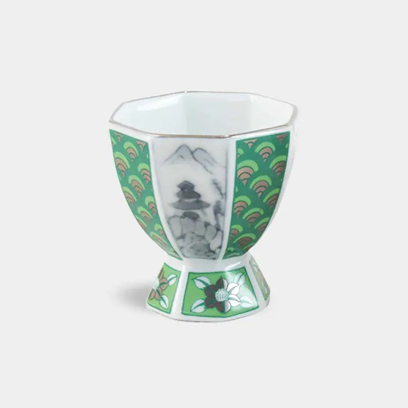 Oboro Sake Cup – Hayashikuro Kiln, Traditional Imari-Arita Porcelain (Emerald) 1