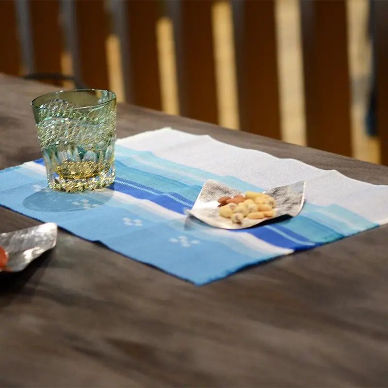 Ocean Blue 'Yaima-Reef' Table Mat | Sustainable Yaeyama Minsah Craft | Azamiya 1