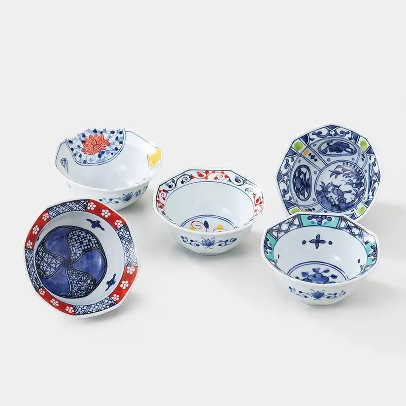 Octagonal Nishiki Pattern Bowl Set (5-Piece) – Hasami Ceramics 1