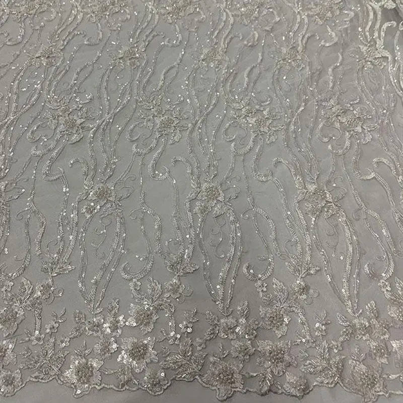 Off-White Beaded Embroidered Luxury Fashion Fabric 1