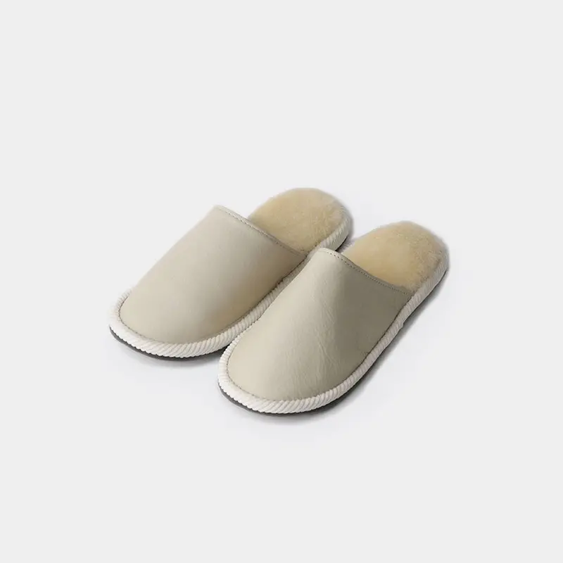 Off-White Leather Slippers – Size M, Natural Grain Finish By Foo Tokyo 1