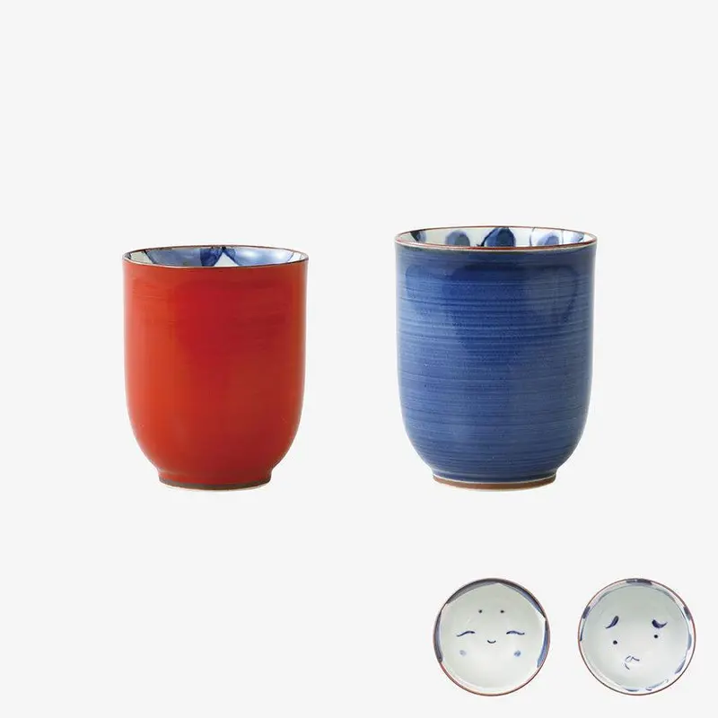 Okame And Hyottoko Japanese Tea Cup Pair – Folk-Art Inspired Hasami Ware By Saikai Toki 1