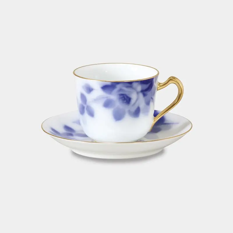 Okura Art China Blue Rose Coffee Cup & Saucer – Fine Bone China Beverage Set 1