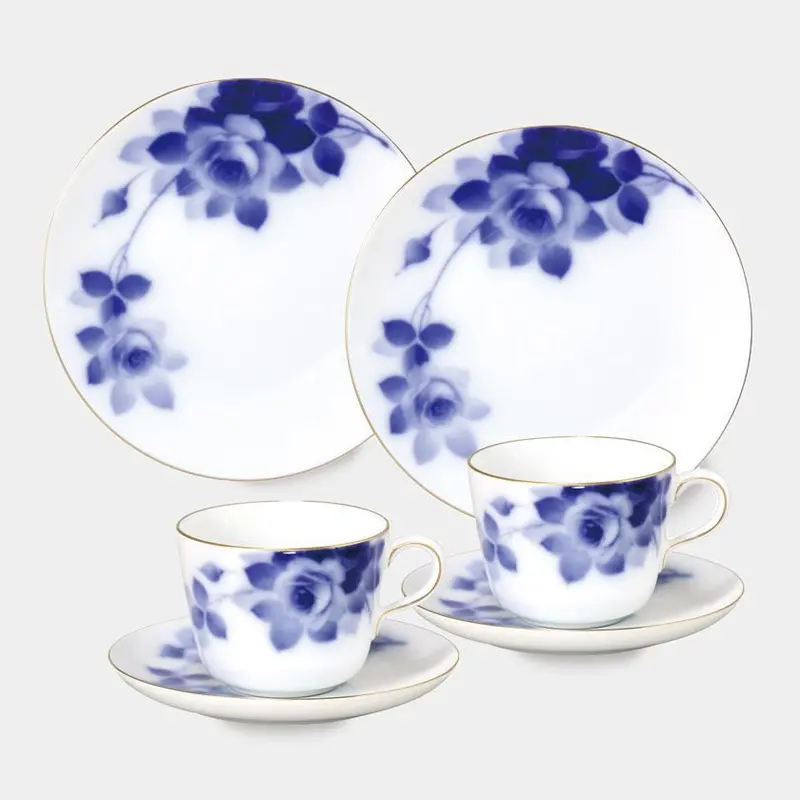 Okura Art China Blue Rose Cup & Saucer With Complementary Dessert Plate (2 Pcs Each) – Fine Ceramic Collection 1