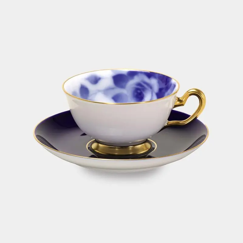 Okura Art China Centennial Blue Rose Cup & Saucer – Anniversary Edition Porcelain Set 1