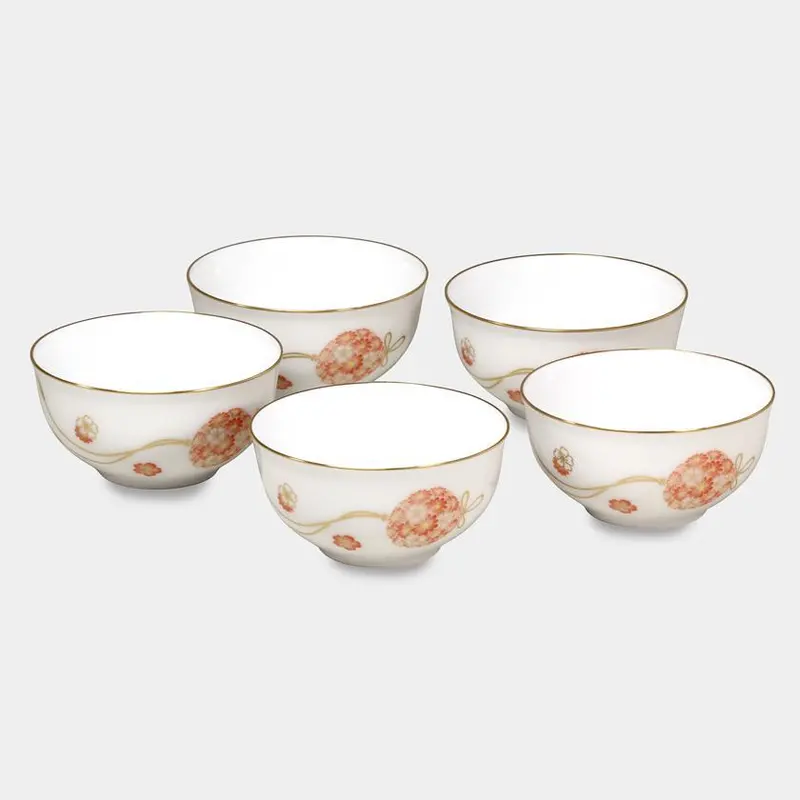 Okura Art China Flower Ball Japanese Tea Cup Set – Five-Piece Porcelain Tea Service 1