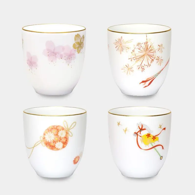 Okura Art China Four Seasons Japanese Tea Cup Set – Four-Piece Thematic Porcelain Collection 1
