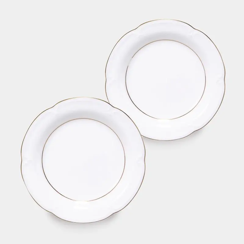 Okura Art China Gold Line Cake Plate – Two-Piece Elegant Dessert Serving Set 1