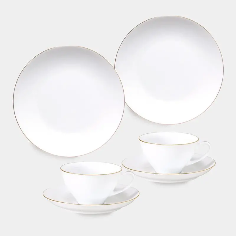 Okura Art China Gold Line Cup & Saucer With Dessert Plate (2 Pcs Each) – Sophisticated Ceramic Ensemble 1