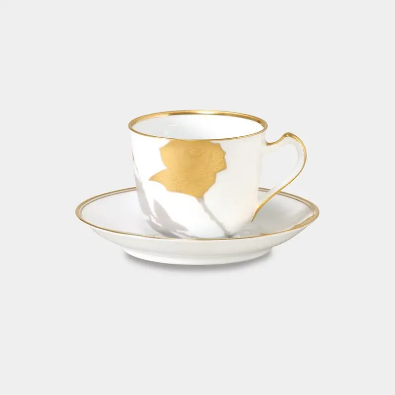 Okura Art China Golden Rose Cup & Saucer – Gilded Porcelain Tea Set With Floral Motif 1