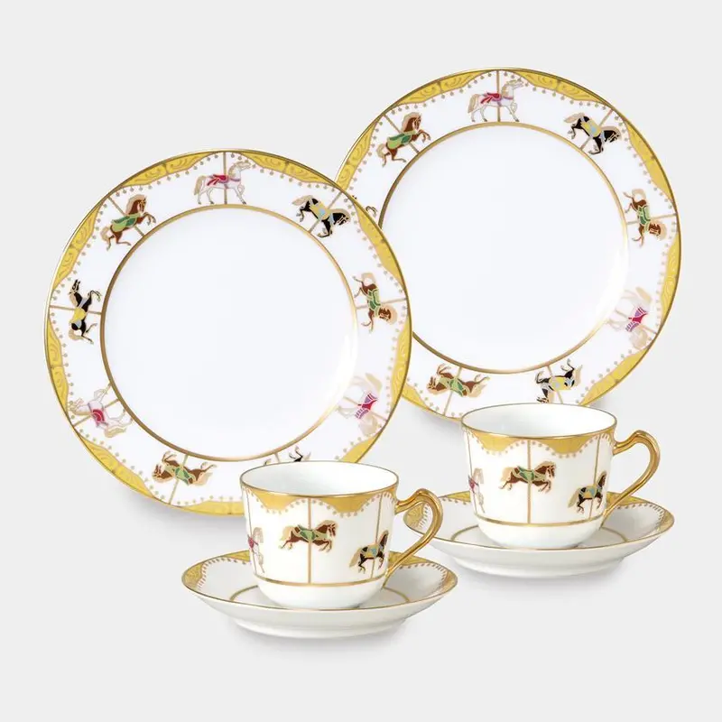 Okura Art China Merry-Go-Round Cup, Saucer & Dessert Plate Set (2 Pcs Each) – Colorful Ceramic Table Set 1