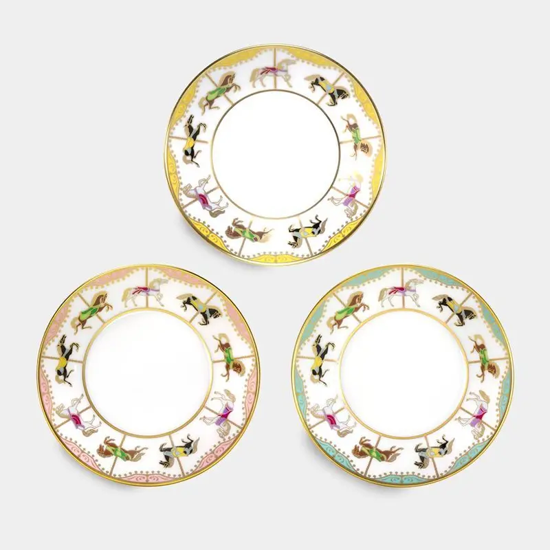 Okura Art China Merry-Go-Round Small Plate Set – Three-Color Ceramic Dish Collection 1