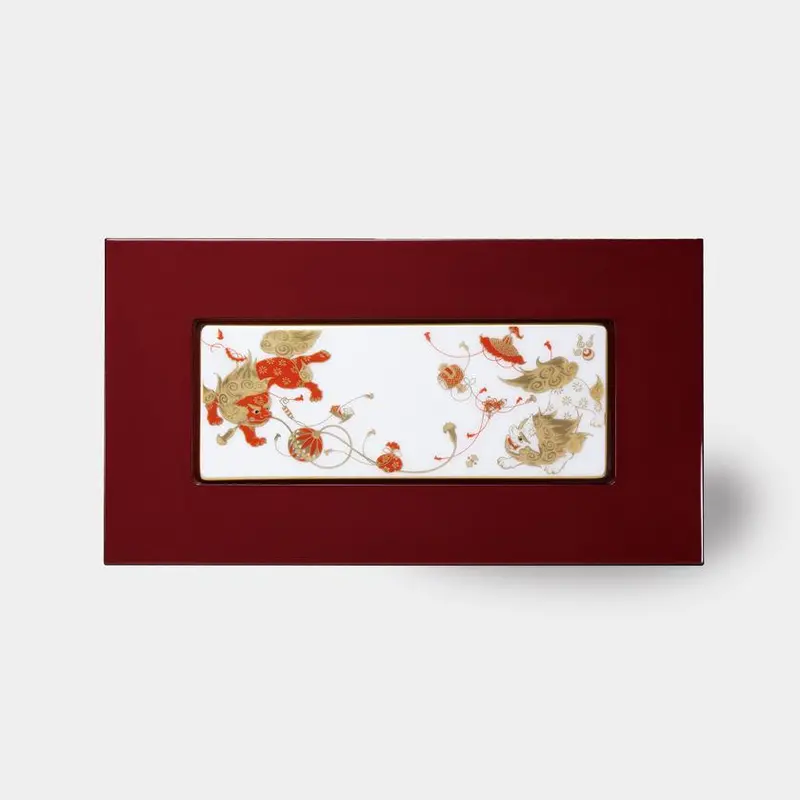 Okura Art China Porcelain Wall Frame – Lion And Treasure Motif Decorative Hanging Art 1
