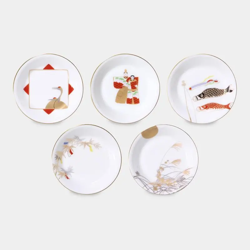 Okura Art China Seasonal Festival Small Plate Set – Five-Piece Traditional Japanese Ceramic Collection 1
