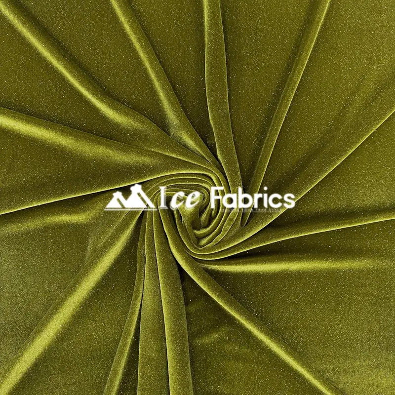 Olive Green Glitter Stretch Velvet Fabric – Earthy Velvetglow Spandex Weave 1