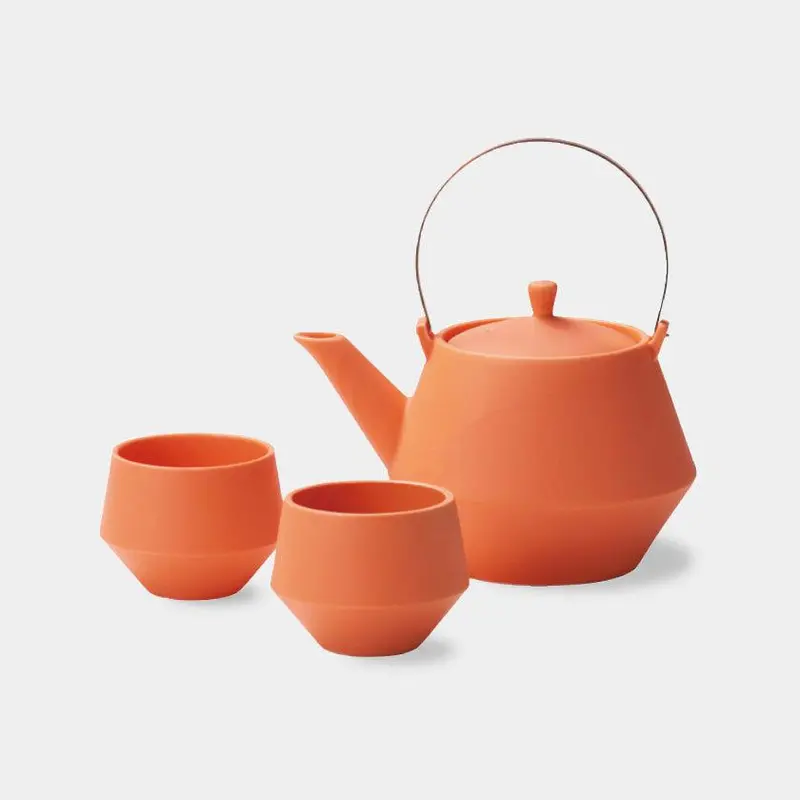 Orange Tea Pot And Cup Set – Artisan Mino Ware By Marumo Takagi 1