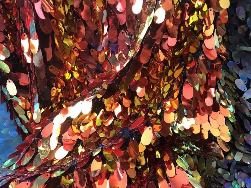 Oval Tear Sequin Mermaid Fabric In Iridescent Orange 1