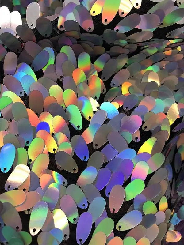 Oval Tear Sequin Mermaid Fabric In Iridescent Silver 1