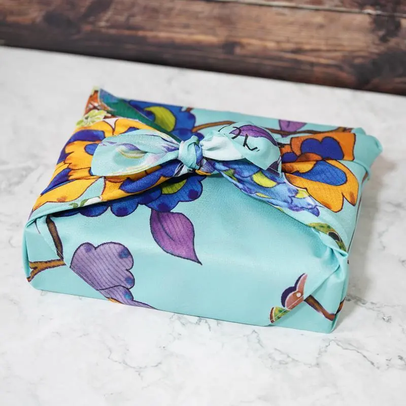 Oversized Kemonode Furoshiki – Turquoise Large Square, Kyoto Yuzen Dyed Fabric 1