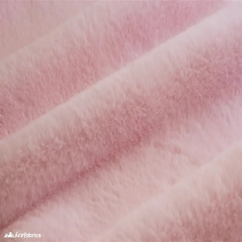 Pastel Pink Bunny-Print Minky Fabric Featuring Faux Fur Texture 1