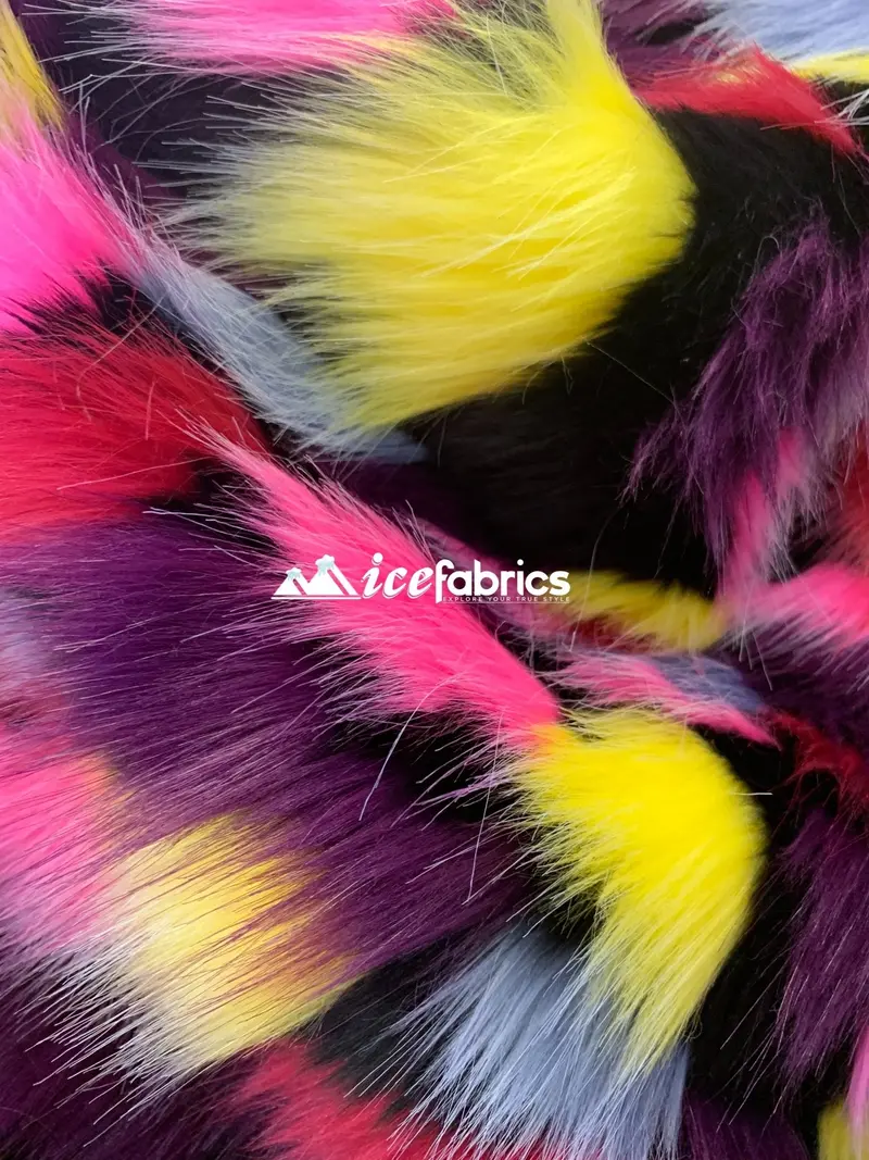 Pastel Rainbow Faux Fur Fabric In Yellow, Burgundy, Purple, Gray & Black – By The Yard 1