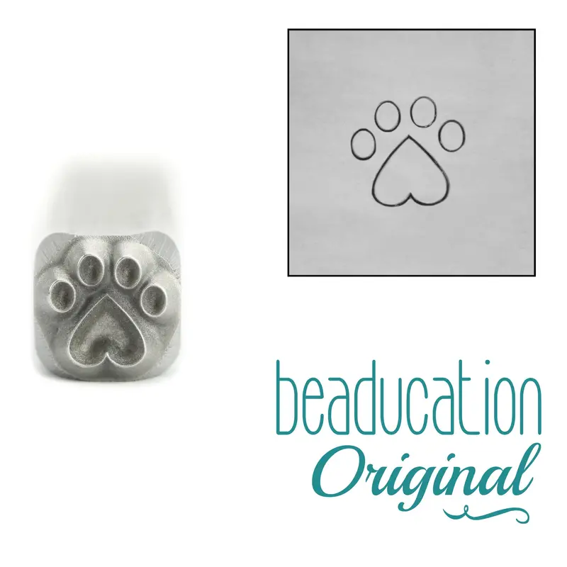 Paw Print With Heart Metal Stamp, 5Mm – Beaducation Original 1