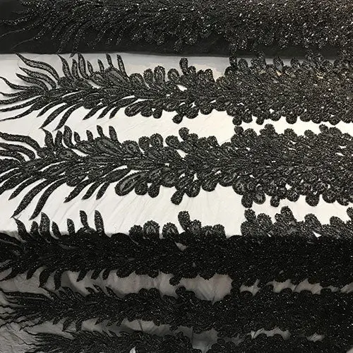 Peacock 3D Feather Embroidery With Beads & Sequins – Decorative Mesh Lace Fabric 1