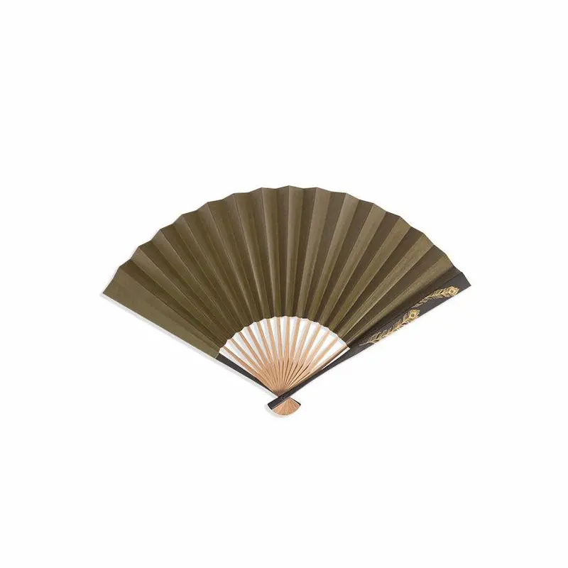 Peacock Green & Brown Kakishibu-Lacquered Fan | Kanazawa Gold Leaf Accents | Hakuiichi 1