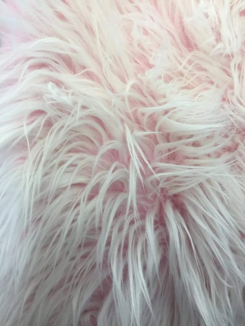 Pink And White Polar Bear-Style Long-Pile Faux Fur – 4" Pile 1