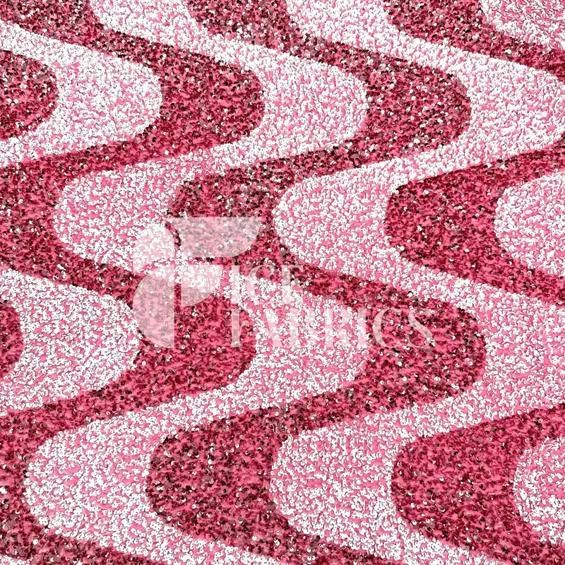 Pink-And-White Wavy Sequin Fabric On Pink Stretch Velvet 1