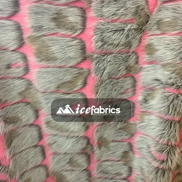 Pink Architectural Brick-Design Long-Pile Faux Fur Fabric – Multi-Color Option 1