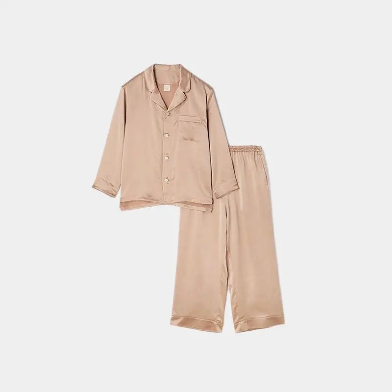 Pink Beige Silk Pajama Set – Soft-Toned Loungewear Collection By Foo Tokyo 1