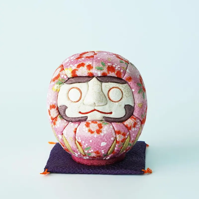 Pink Chirimen-Fabric Daruma Doll – Mini Edo Tradition | Kakinuma Art Dolls 1