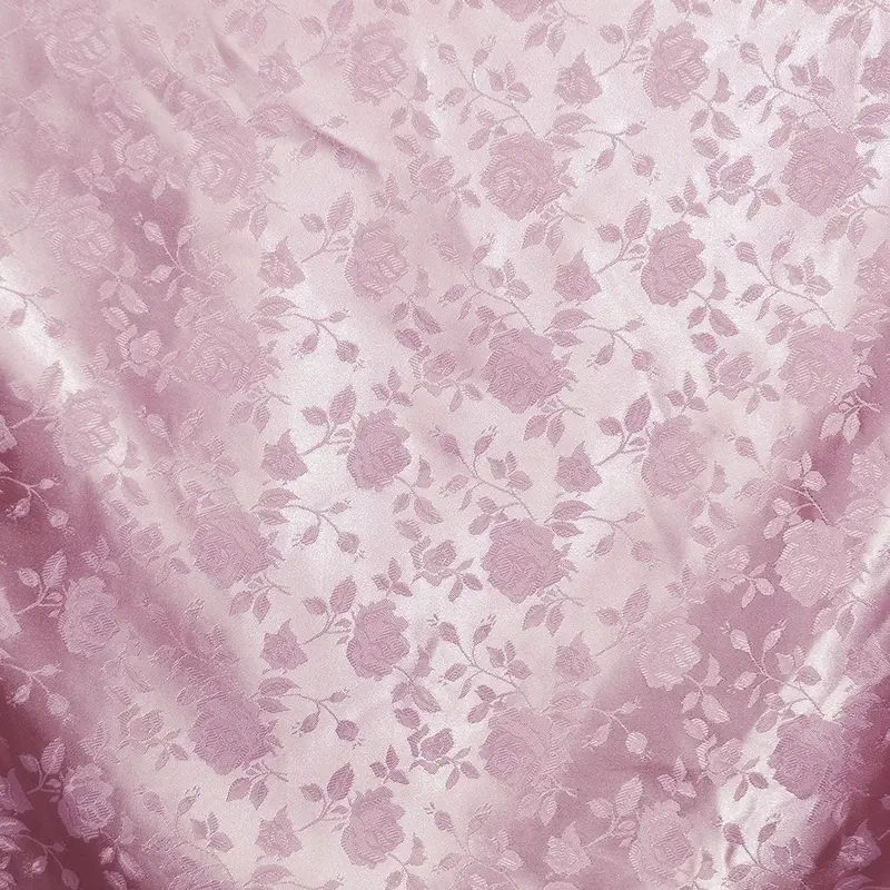 Pink Floral Brocade Jacquard Satin Fabric 1