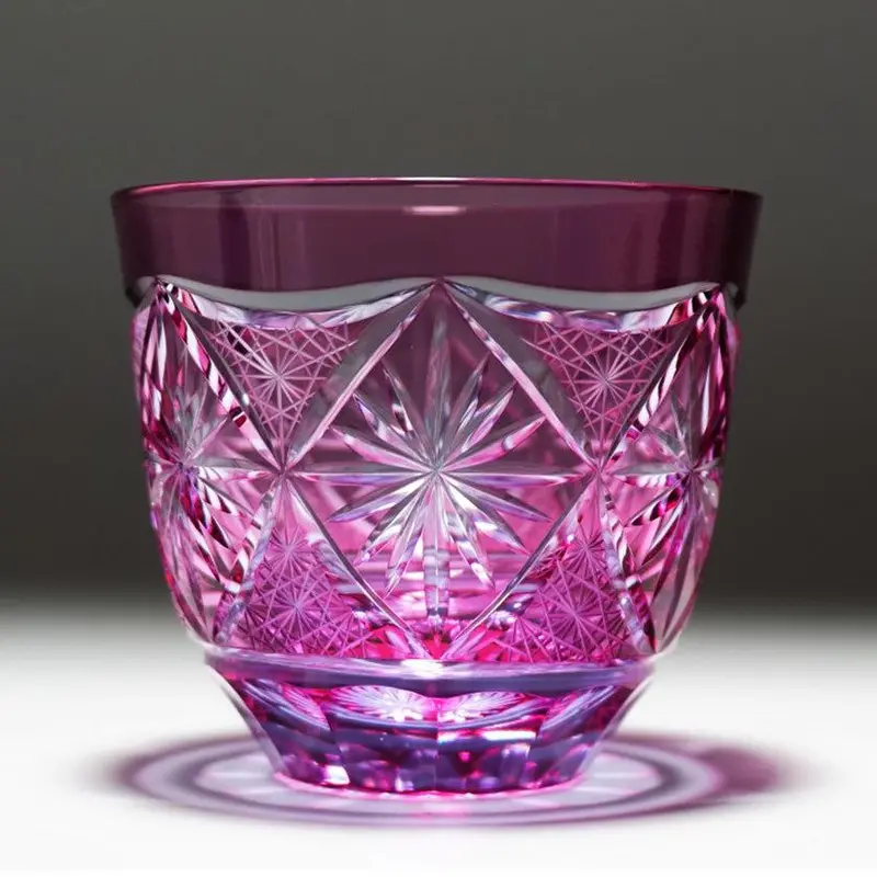Pink Kiriko Cut Glass Sake Cup – Ginwan No Hana Chilled Serving Tumbler 1