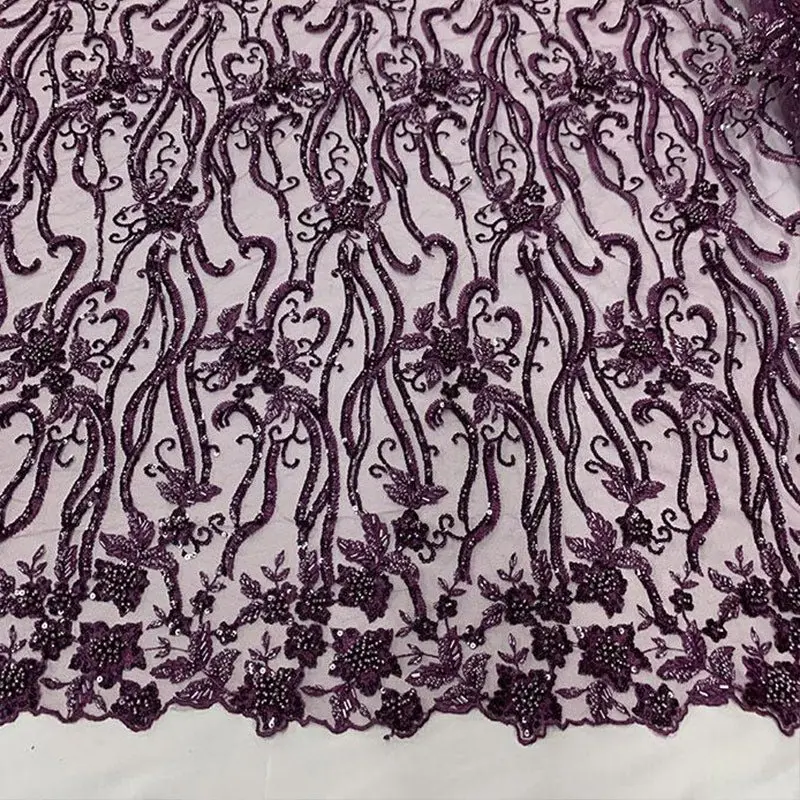 Plum Beaded Embroidered Luxury Fashion Fabric 1