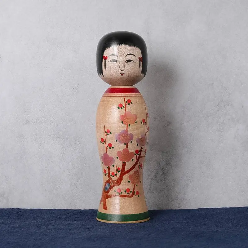 Plum Blossom–Themed Makie Kokeshi Doll | Tsuchiyu Wooden Doll By Akihiro Konno 1