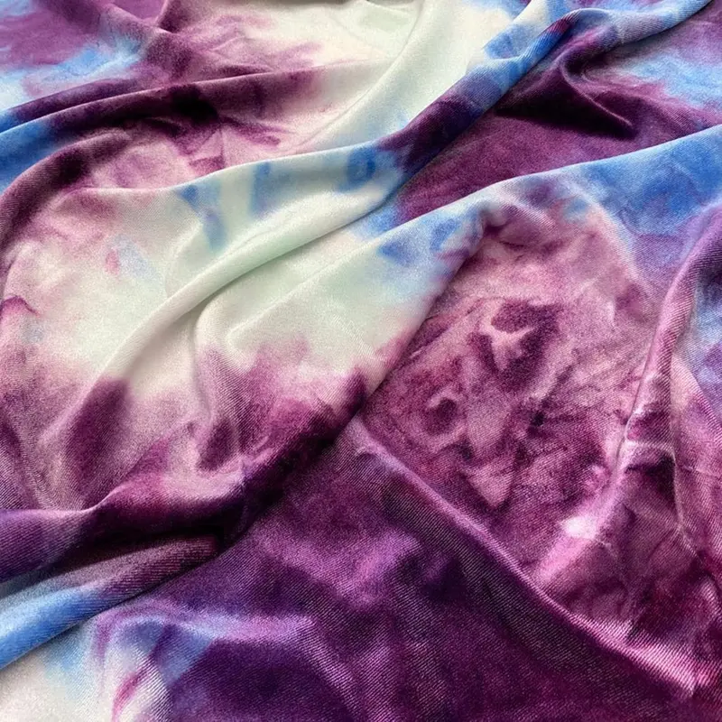 Plum, Purple & Blue Tie-Dye Stretch Velvet – Four-Way Stretch 1