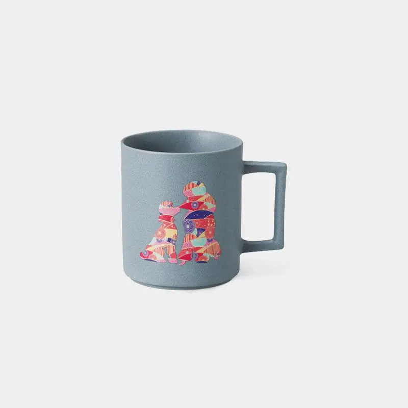 Poodle & Puppy Ceramic Mug In Soft Gray Finish | Mino Ware By Marumo Takagi 1