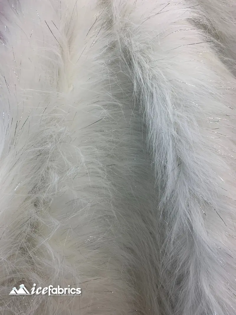 Pure White Tinsel-Weaved Long-Pile Mongolian Faux Fur – Fashion Fabric Yardage 1